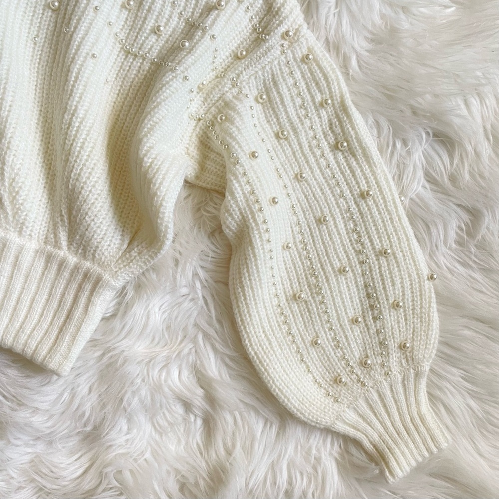 Farm Rio Pearl Embroidered Bubble Sweater Off White Knit NWT Medium - Picture 14 of 16